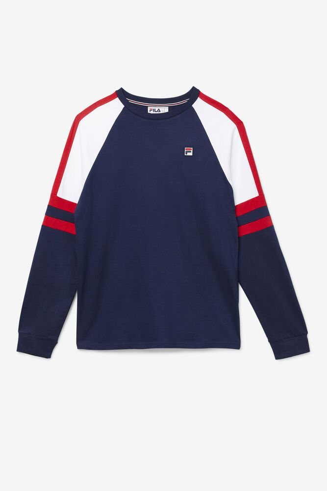 Fila Mekong Long Sleeve T-Shirt Navy - Mens - 39615VFRI